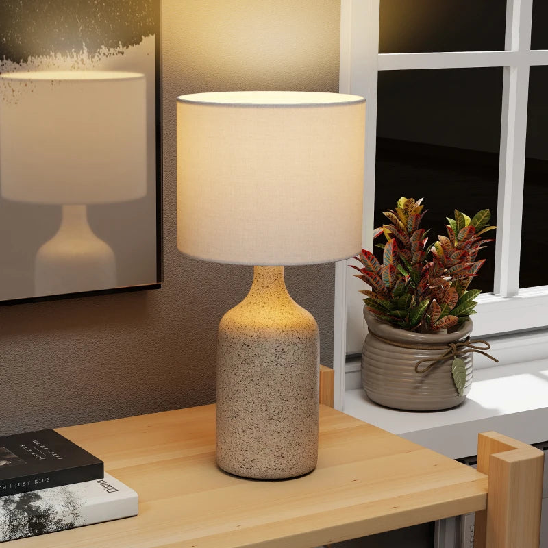 Nancy's Palena Tafellamp - Bureaulamp - Keramisch Voet + Linnen Kap - Zandbruin / Wit