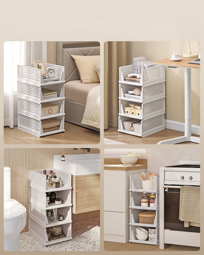 Nancy's Piatto Organizers - Opbergmanden - Stapelbaar - Set van 4 - Wit - ± 45 x 35 x 20 cm