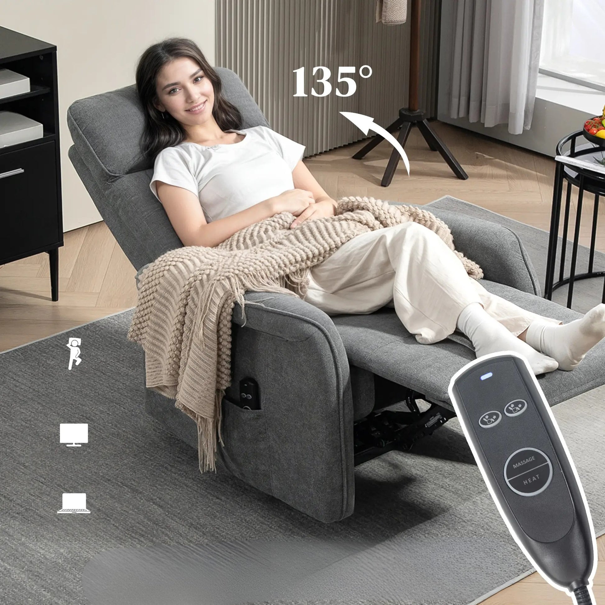 Nancy's Forenza Massagestoel - Loungestoel - Relaxstoel - Elektrisch - Grijs - Fluweel