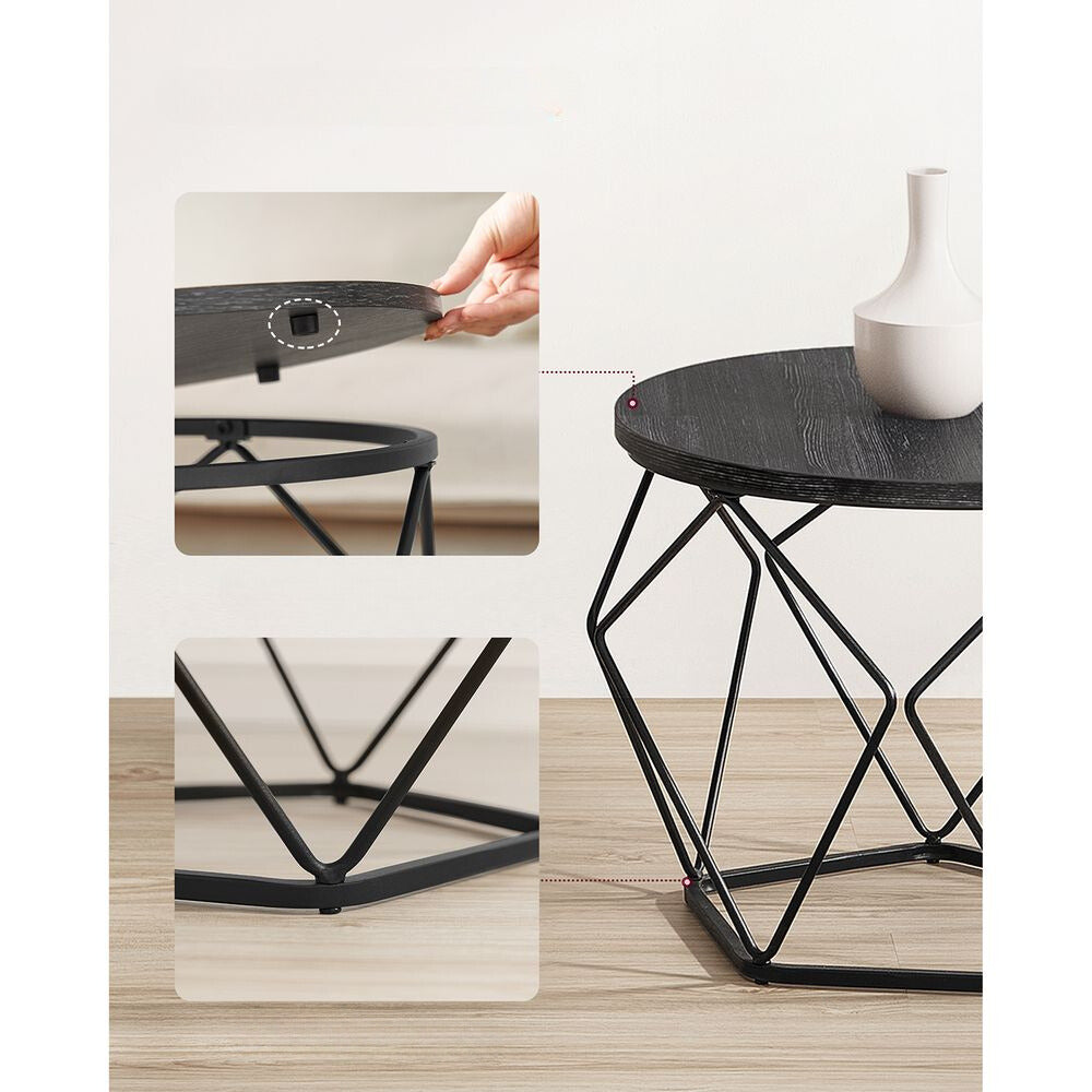 Nancy's Otley Salontafel Set Zwart - Bijzettafel - Staal - Spaanplaat - Modern - 50 x 40 cm Ø x H + 40 x 36 cm Ø x H