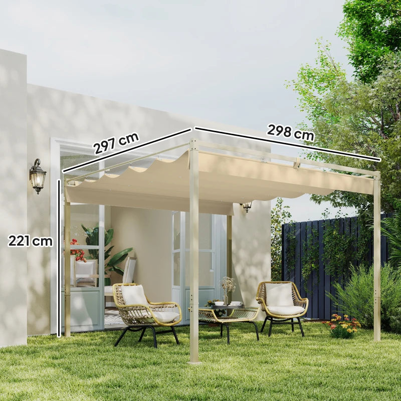 Nancy's Subbiano Pergola - Tuinpaviljoen - Intrekbaar dak - UPF30+-bescherming - Kaki - ± 300 x 300 x 220 cm