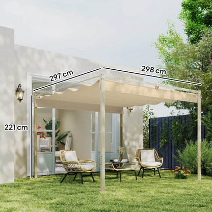 Nancy's Subbiano Pergola - Tuinpaviljoen - Intrekbaar dak - UPF30+-bescherming - Kaki - ± 300 x 300 x 220 cm