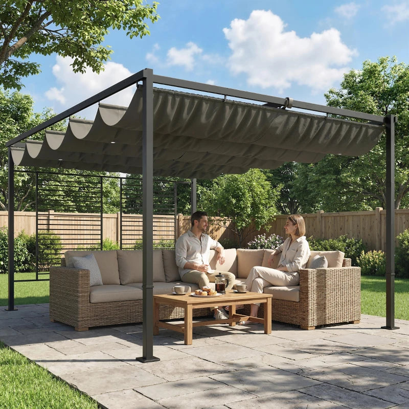 Nancy's Primiero Pergola - Terrasoverkapping - Intrekbaar dak - Grijs - Staal - ± 385 x 300 x 220 cm