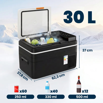 Nancy's Sortino Compressor Koeler - Koelbox - Compressorkoelbox - LED-Verlichting - Bluetooth - -20 °C tot 20 °C - Zwart - 30 Liter