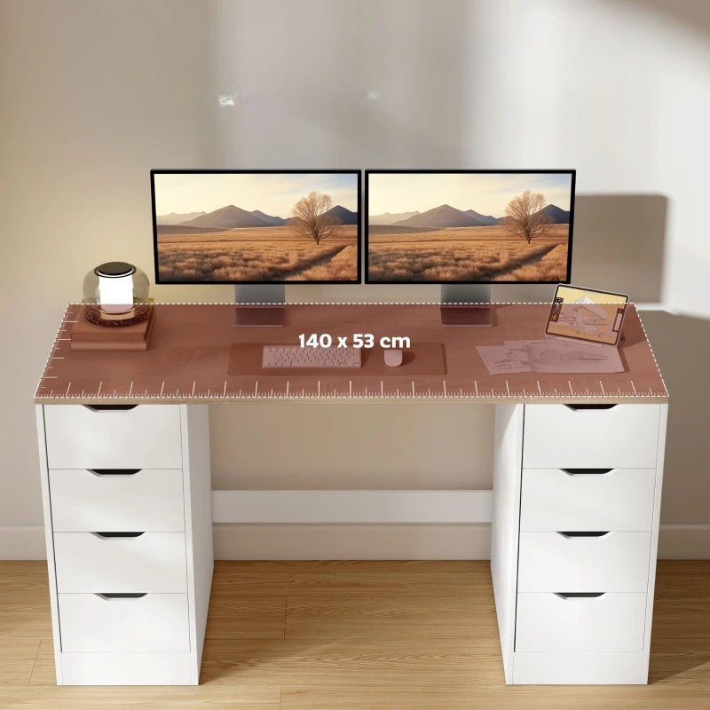 Nancy's Ossana Bureau - Computertafel - Met Lades - Wit / Natuurlijk hout - ± 140 x 55 x 75 cm