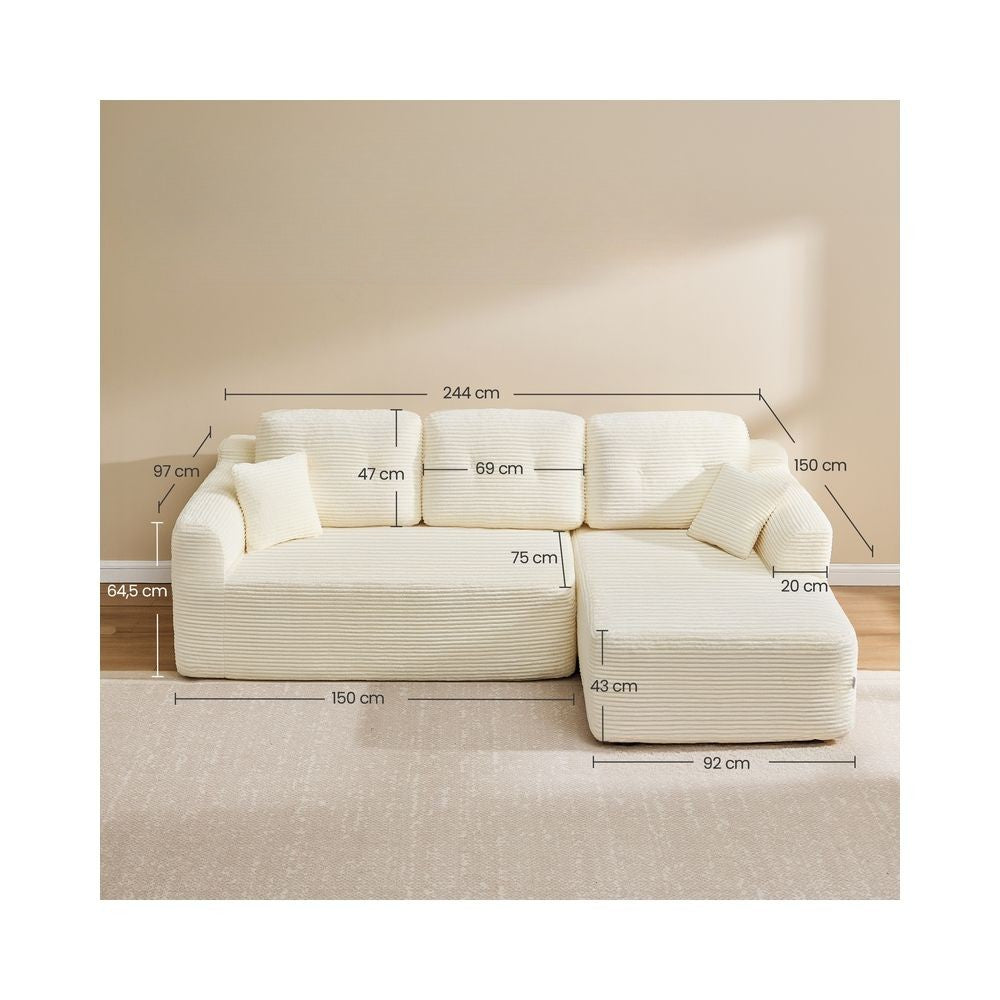 Nancy's Potenza Hoekbank - Modulaire bank - Chaise longue rechts - Crèmewit - Corduroy - ± 245 x 150 x 75 cm