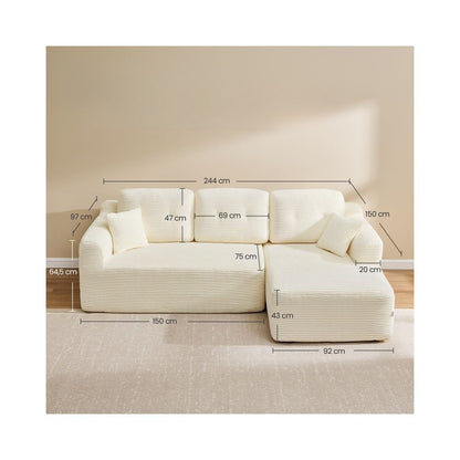 Nancy's Potenza Hoekbank - Modulaire bank - Chaise longue rechts - Crèmewit - Corduroy - ± 245 x 150 x 75 cm