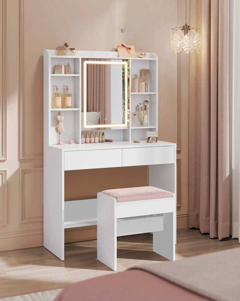Nancy's Cernadelo Make-up Krukje - Hocker - Kruk - Wit / Pastelroze - ± 30 x 45 x 45 cm