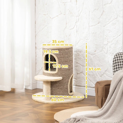 Nancy's Nicotera Krabpaal - Kattenhol - Kattenpaal - Beige / Bruin - Pluche / Sisal - ± 60 x 60 x 60 cm