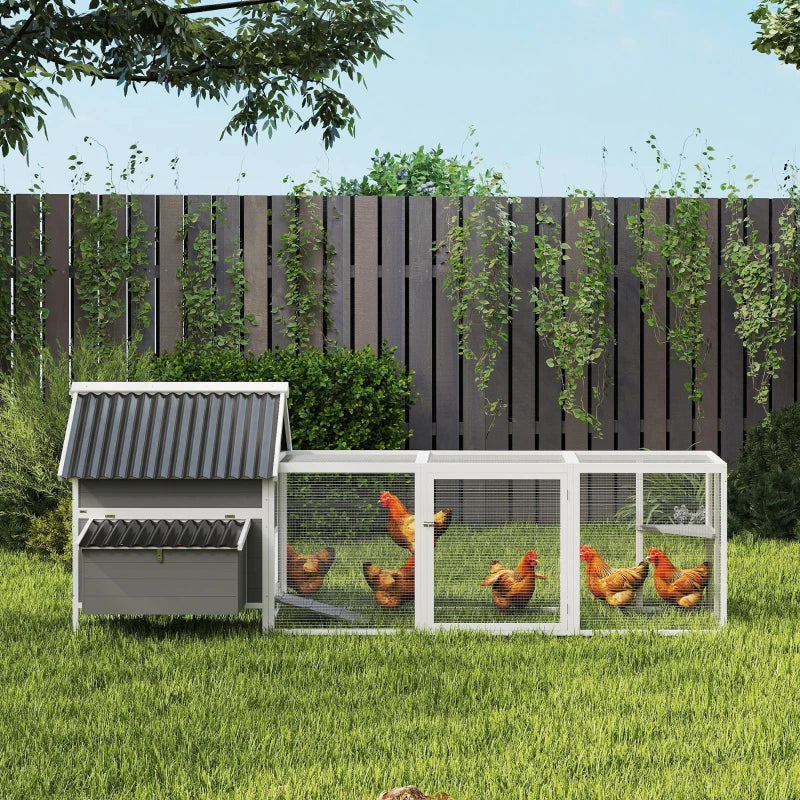 Nancy's Piverone Kippenhok - Kippenren - Wit / Grijs / Zwart - Dennenhout - ± 280 x 135 x 110 cm