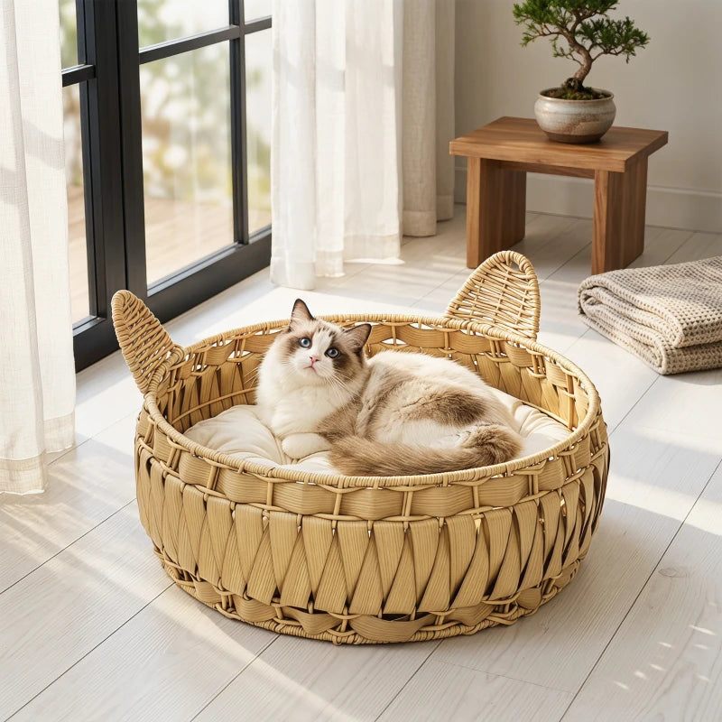 Nancy's Tarquinia Kattenmand - Kattenbed - Afneembaar kussen - Rotan - 50 x 50 x 25 cm