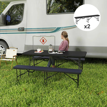 Nancy's Faver Picknickbank - Campingbank - Set van 2 - Zwart - ± 180 x 30 x 40 cm