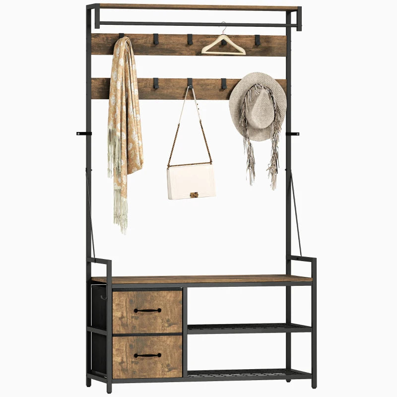 Nancy's Montedinove Wandgarderobe - Kledingrek - Schoenenrek - Garderobe - Bruin / Zwart - ± 100 x 40 x 180 cm