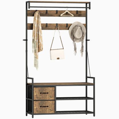 Nancy's Montedinove Wandgarderobe - Kledingrek - Schoenenrek - Garderobe - Bruin / Zwart - ± 100 x 40 x 180 cm