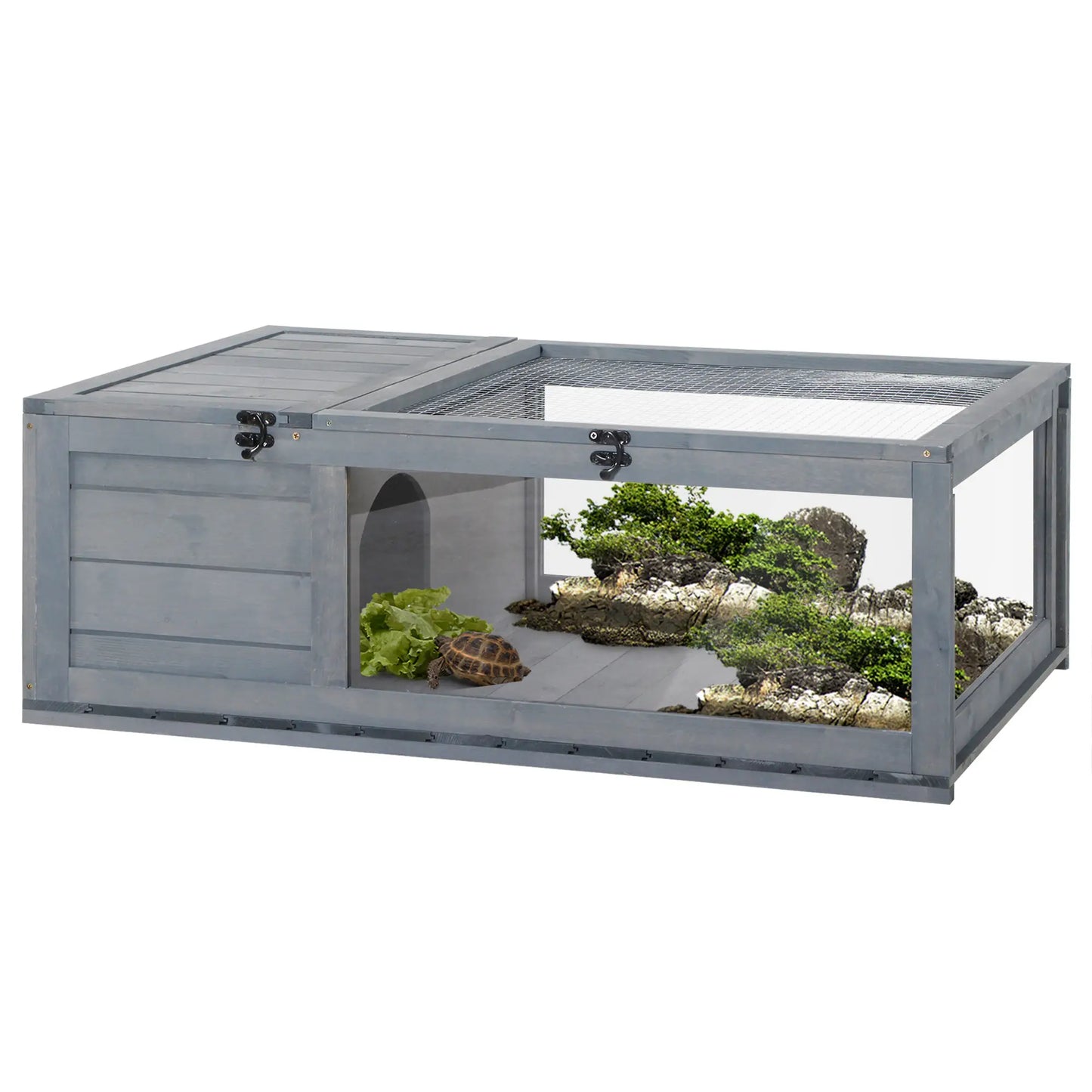 Nancy's Cocconato Dierenverblijf - Dierenhok - Schilpaddenhuis - Grijs - Dennenhout - ± 90 x 60 x 30 cm