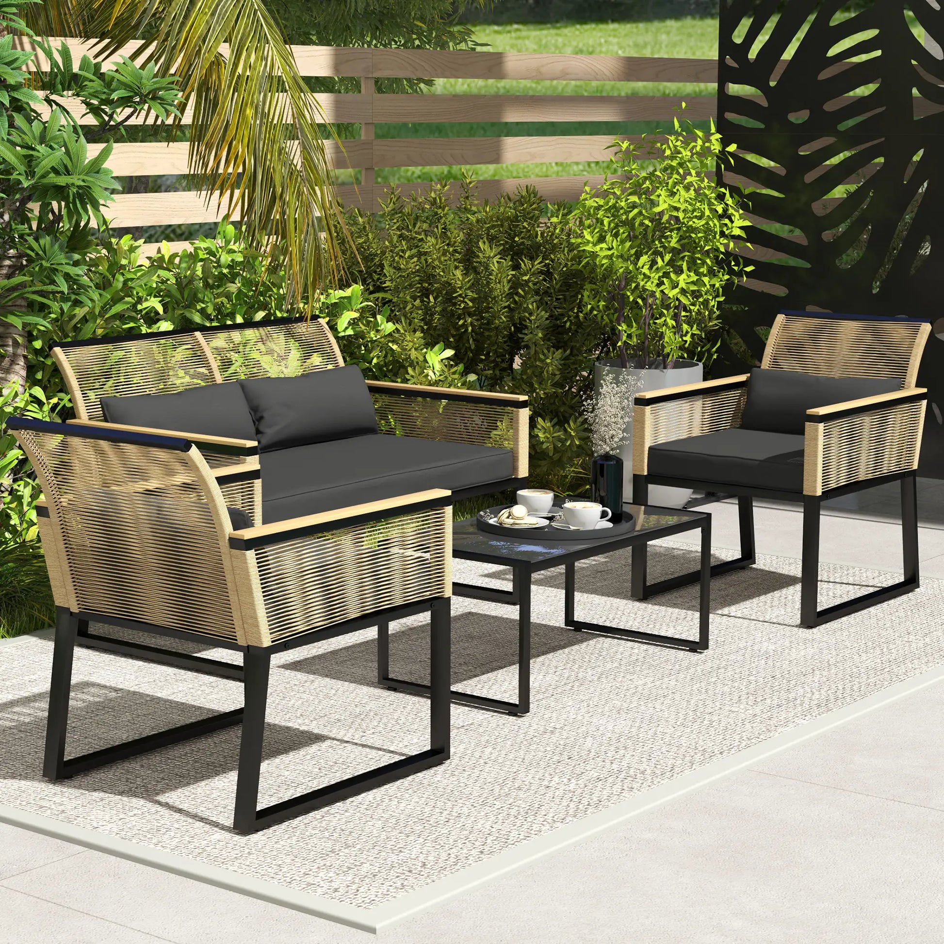Nancy's Calitri Tuinset - 4-Delige Set - Balkonmeubelset - Tuinmeubelset - Bruin / Zwart