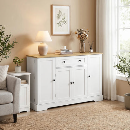 Nancy's Teglio Keukenkast - Opbergkast - Voorraadkast - Dressoir - Wit / Eiken - ± 140 x 40 x 85 cm