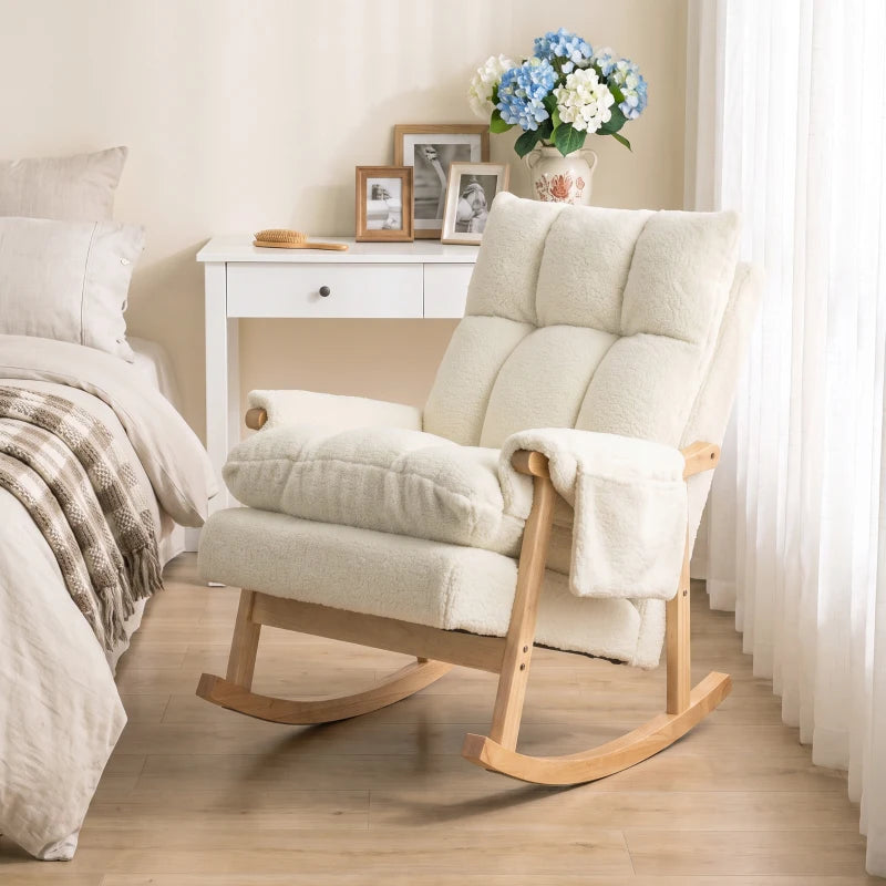 Nancy's Vandoies Schommelstoel - Relaxstoel - Twee zijvakken - Crèmewit - Flanel