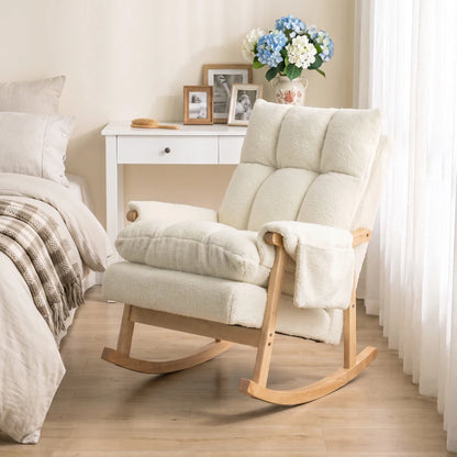 Nancy's Vandoies Schommelstoel - Relaxstoel - Twee zijvakken - Crèmewit - Flanel