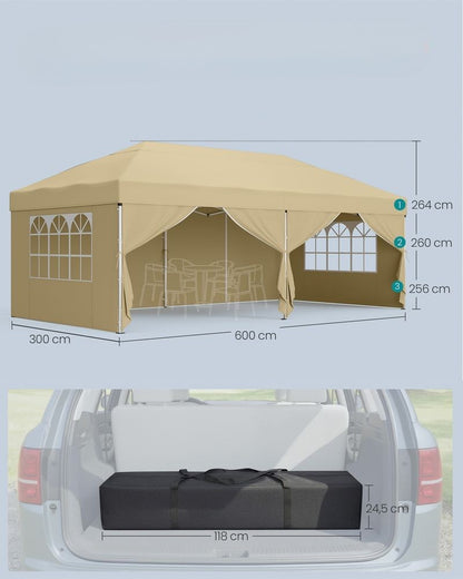 Nancy's Rufina Partytent - Tuintent - Afneembare zijwanden - UV-Wering - Opvouwbaar - Beige - 600 x 300 x 260 cm