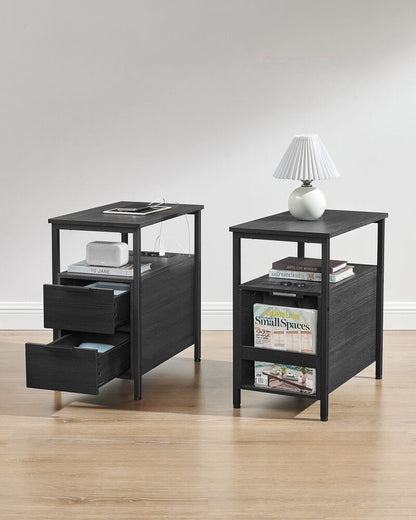 Nancy's Whiston Bedside Table With Sockets - Black - Steel - Modern - Side table - 60 x 31.5 x 60 cm (L x W x H)