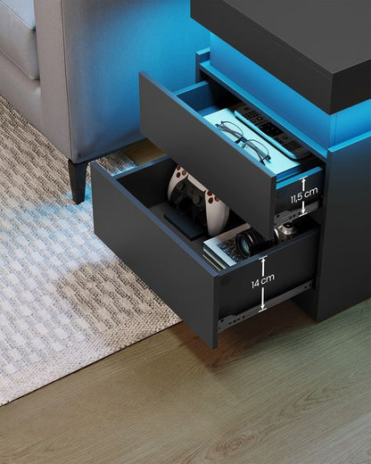 Nancy's Postua Nachtkastjes - Set van 2 - Oplaadstation - LED-Verlichting - Zwart - ± 40 x 35 x 55 cm