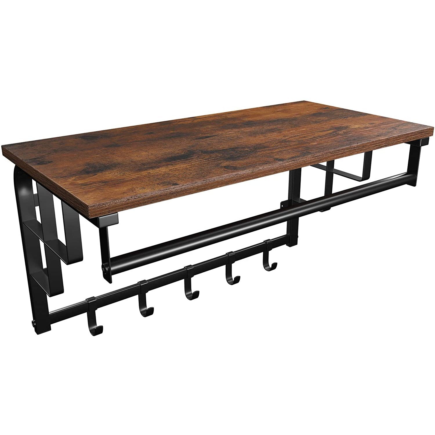 Nancy's Ellensburg Wandkapstok - Met 5 Haken - Ophangrail - Opbergrek - ± 65 x 30 x 30 cm
