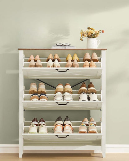 Nancy's Offanengo Schoenenkast - Opbergkast voor Schoenen - Vintage Wit - ± 85 x 25 x 125 cm