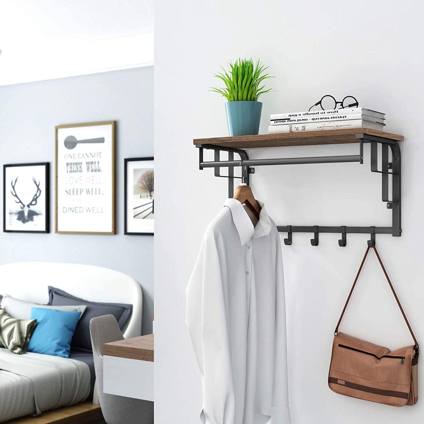 Nancy's Ellensburg Wall Coat Rack - With 5 Hooks - Hanging Rail and Storage Rack - Wall Coat Rack - 66 x 27 x 30 cm (W x H x D)