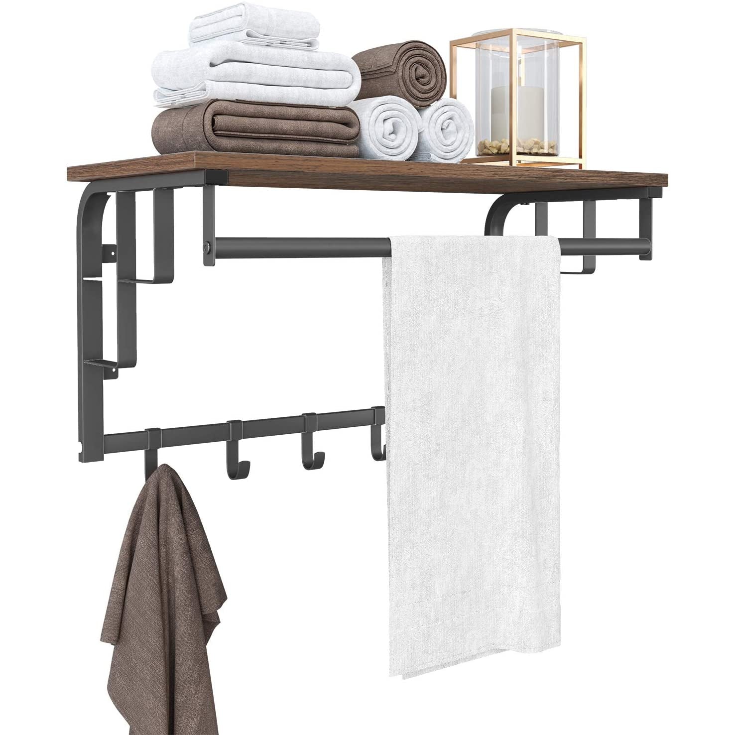 Nancy's Ellensburg Wandkapstok - Met 5 Haken - Ophangrail - Opbergrek - ± 65 x 30 x 30 cm