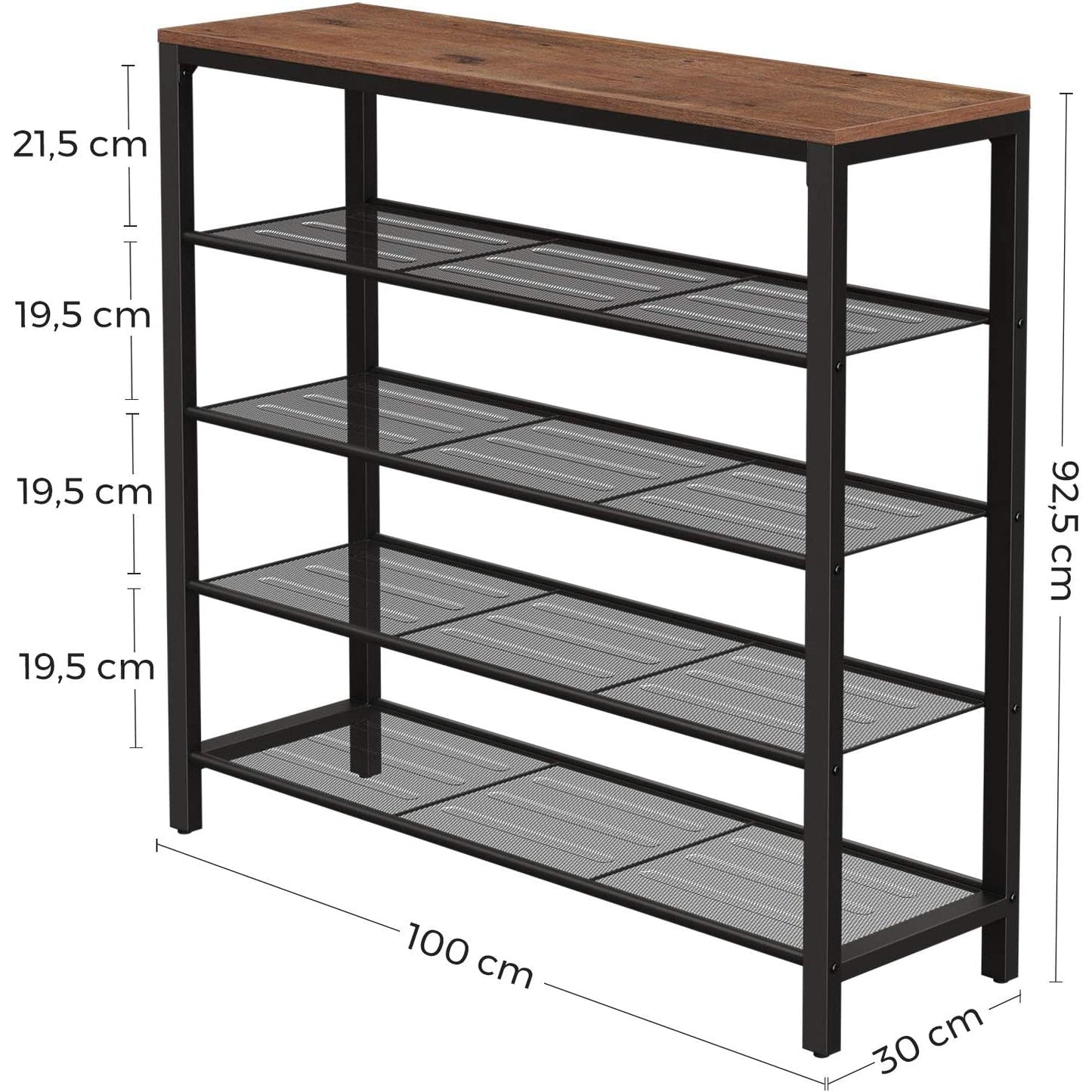 Étagère à chaussures Logan de Nancy - Meuble à chaussures pour 16 paires de chaussures - Design vintage industriel - Bois et métal - 100 x 30 x 92,5 cm