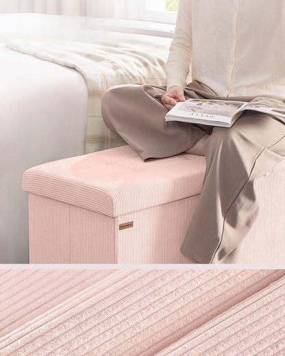 Nancy's Merate Opbergbank - Bankje met opbergruimte - Roze - Corduroy - ± 75 x 40 x 40 cm