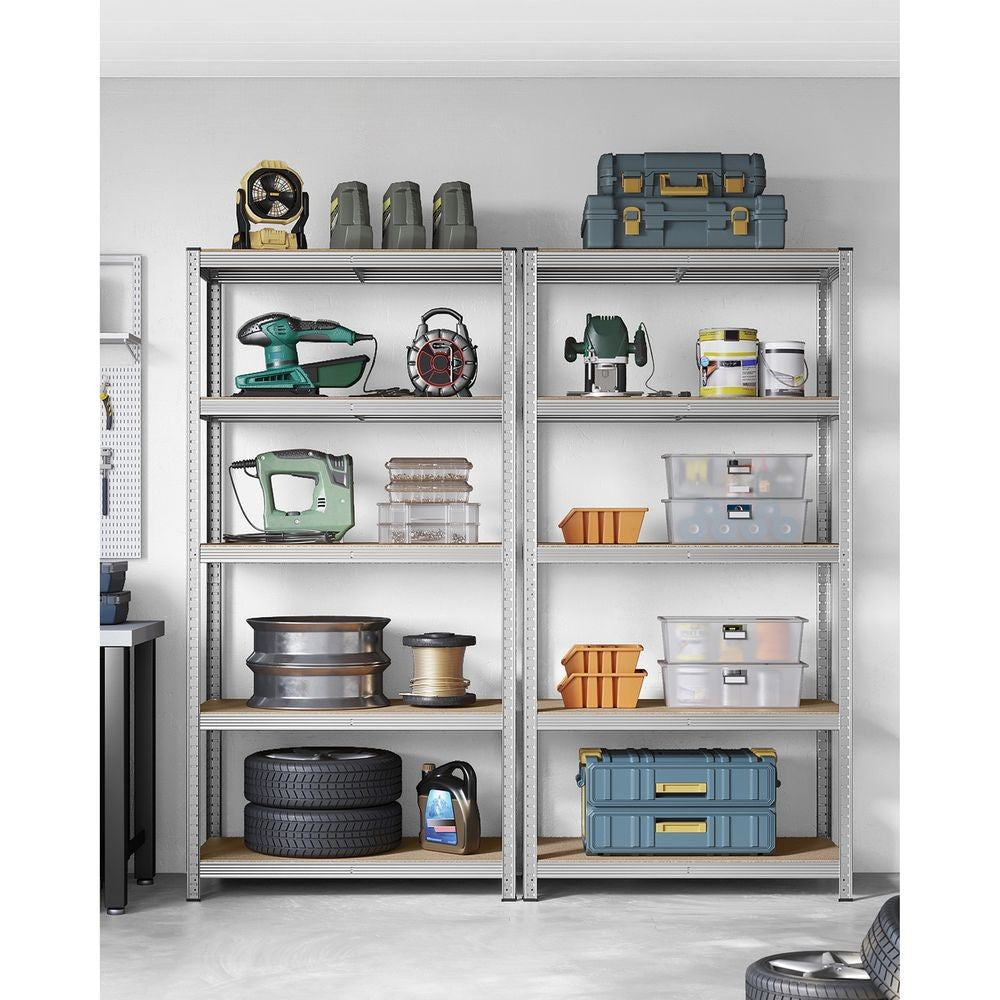 Nancy's Stezzano Stellingkast Set van 2 - Opbergrek - Opbergkast - Zilver - Staal - 100 x 50 x 200 cm