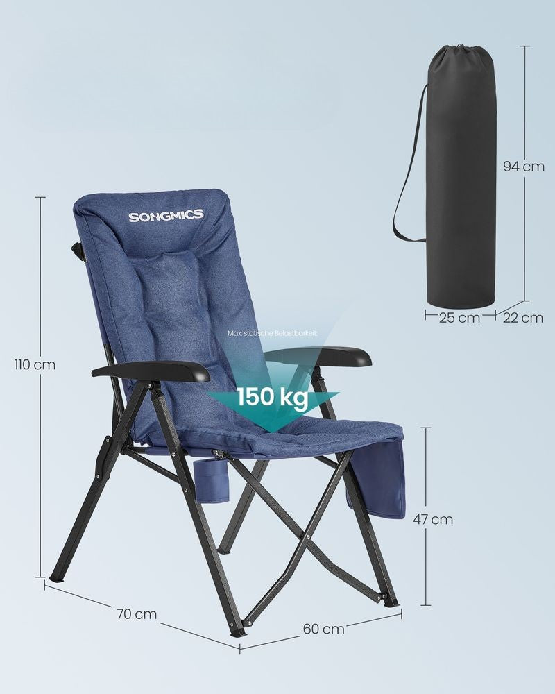 Nancy's Rovetta Campingstoel - Kampeerstoel - Verstelbaar - Opvouwbaar - Blauw