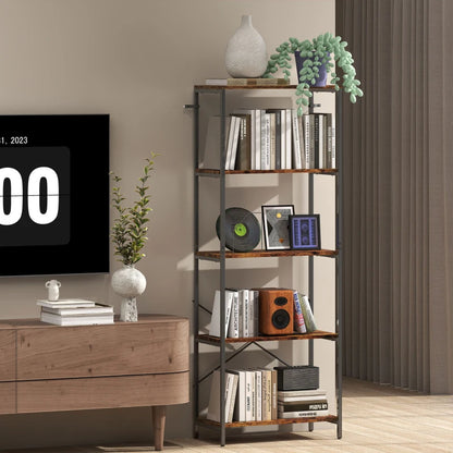 Nancy's Ovada Boekenkast - Opbergkast - 5 Niveaus - Bruin - MDF / Staal - ± 80 x 35 x 160 cm