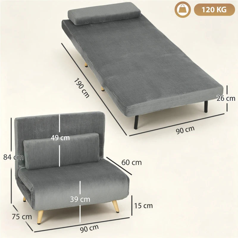 Nancy's Varazze Slaapfauteuil - Slaapbank - Slaapstoel - Verstelbare rugleuning - Grijs - Corduroy