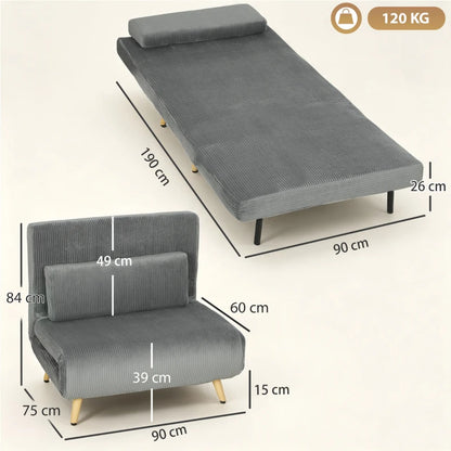 Nancy's Varazze Slaapfauteuil - Slaapbank - Slaapstoel - Verstelbare rugleuning - Grijs - Corduroy