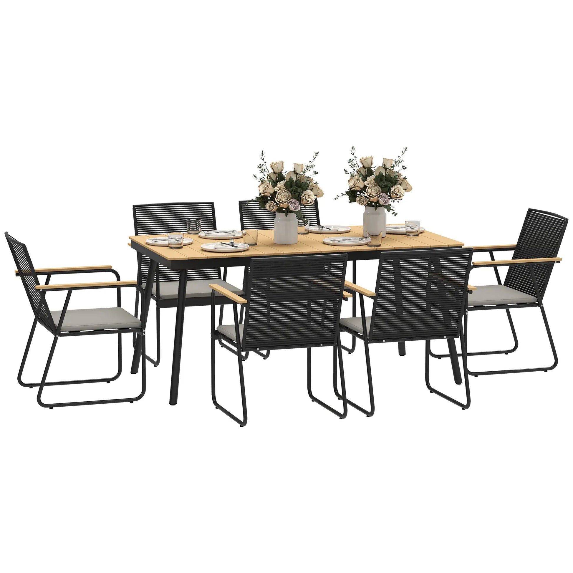 Nancy's Coriano Tuinset - Tuinmeubelset - 7-Delige Set voor buiten - Natuurlijk hout / Zwart