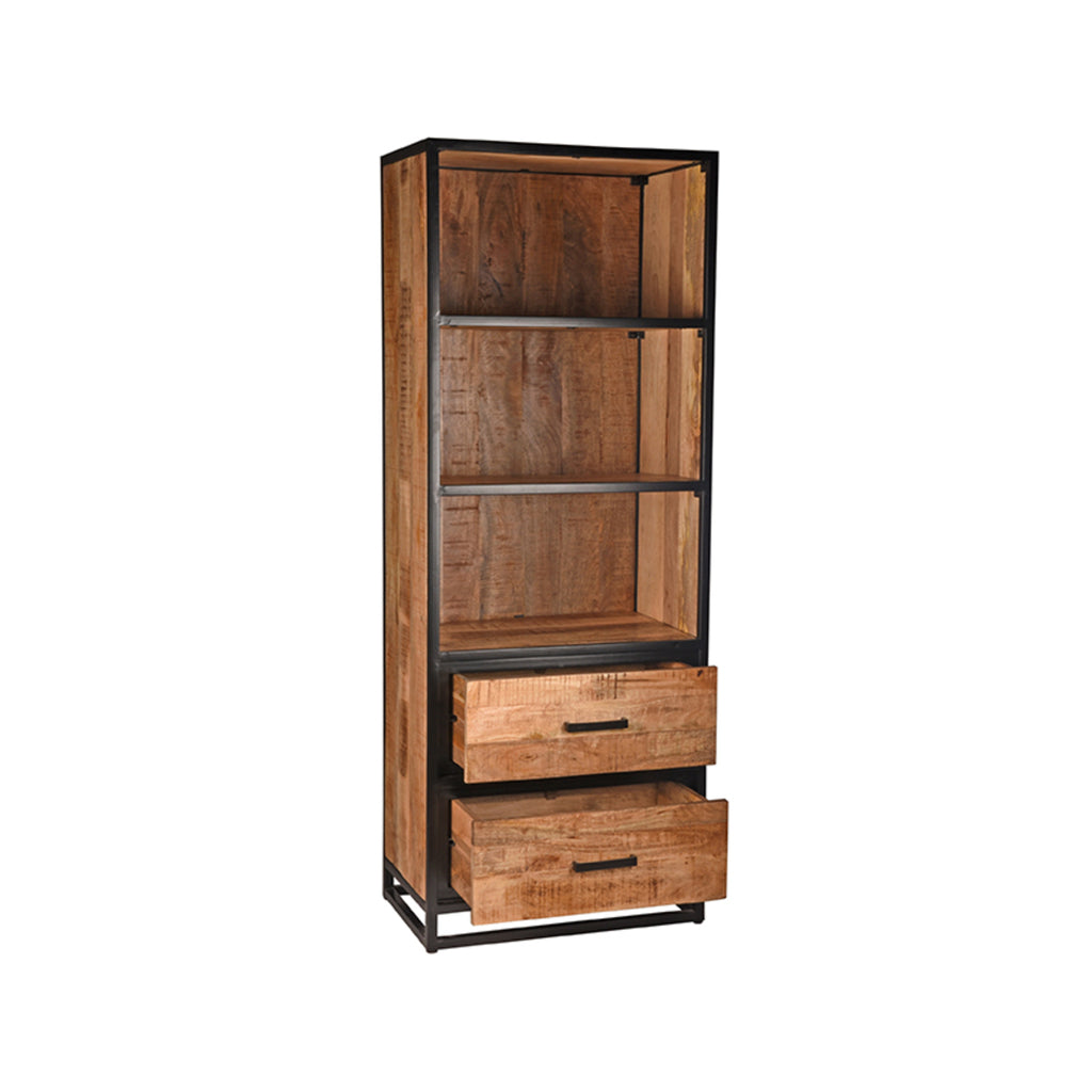 LABEL51 Boekenkast Tampa - Wandkast - Opbergkast - Rough Mangohout | Zwart Metaal - 70x45x185 cm