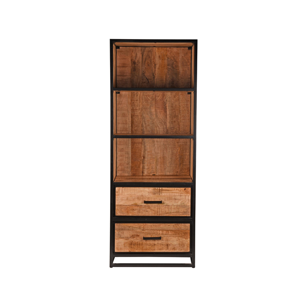 LABEL51 Boekenkast Tampa - Wandkast - Opbergkast - Rough Mangohout | Zwart Metaal - 70x45x185 cm