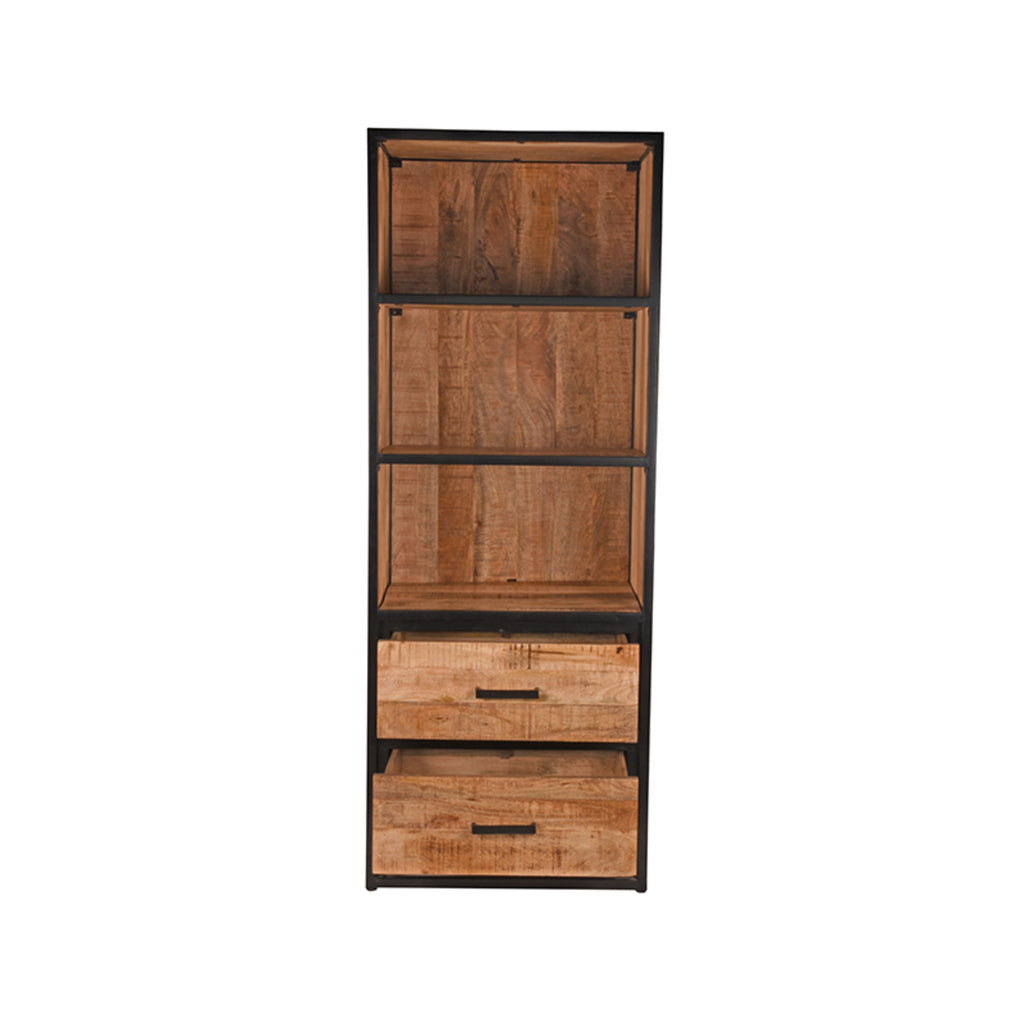 LABEL51 Boekenkast Tampa - Wandkast - Opbergkast - Rough Mangohout | Zwart Metaal - 70x45x185 cm