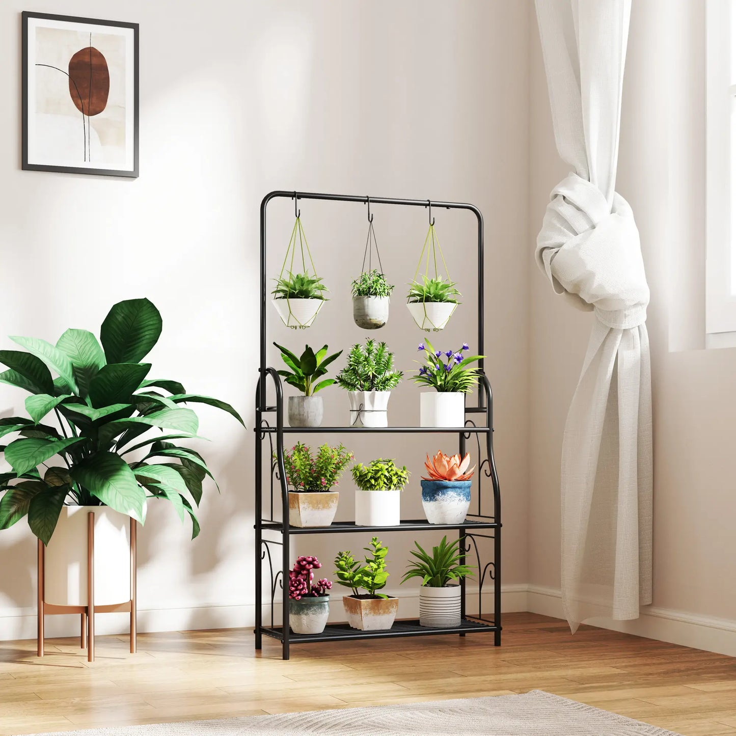 Nancy's Runa Plantenrek - Plantenstandaard - Bloemenstandaard - Zwart - Staal - ± 75 x 25 x 135 cm