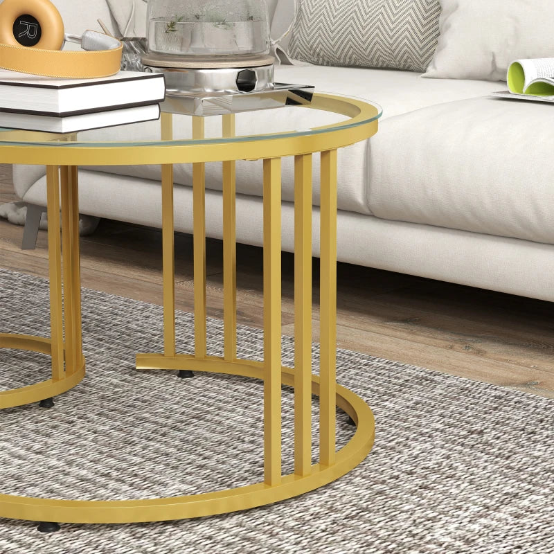 Nancy's Bragado Salontafel Set - Bijzettafels - Koffietafel - Goud - Glas / Staal