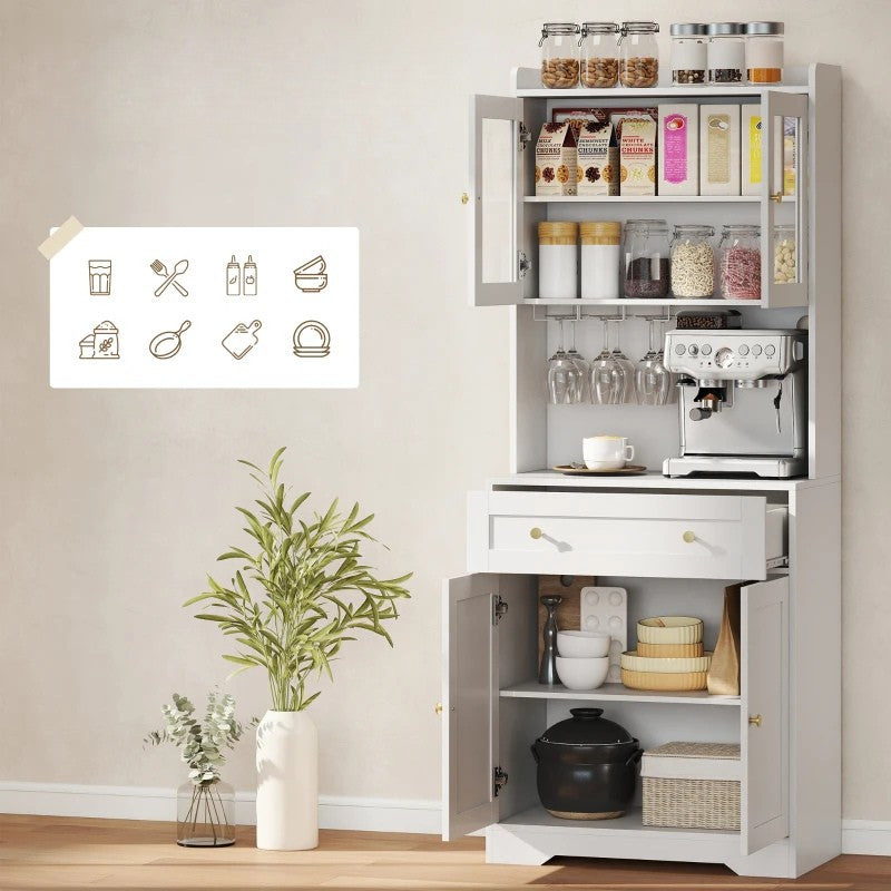 Nancy's Pastrengo Keukenkast - Vitrinekast - Opbergkast - Wit - MDF / Glas - ± 70 x 40 x 170 cm