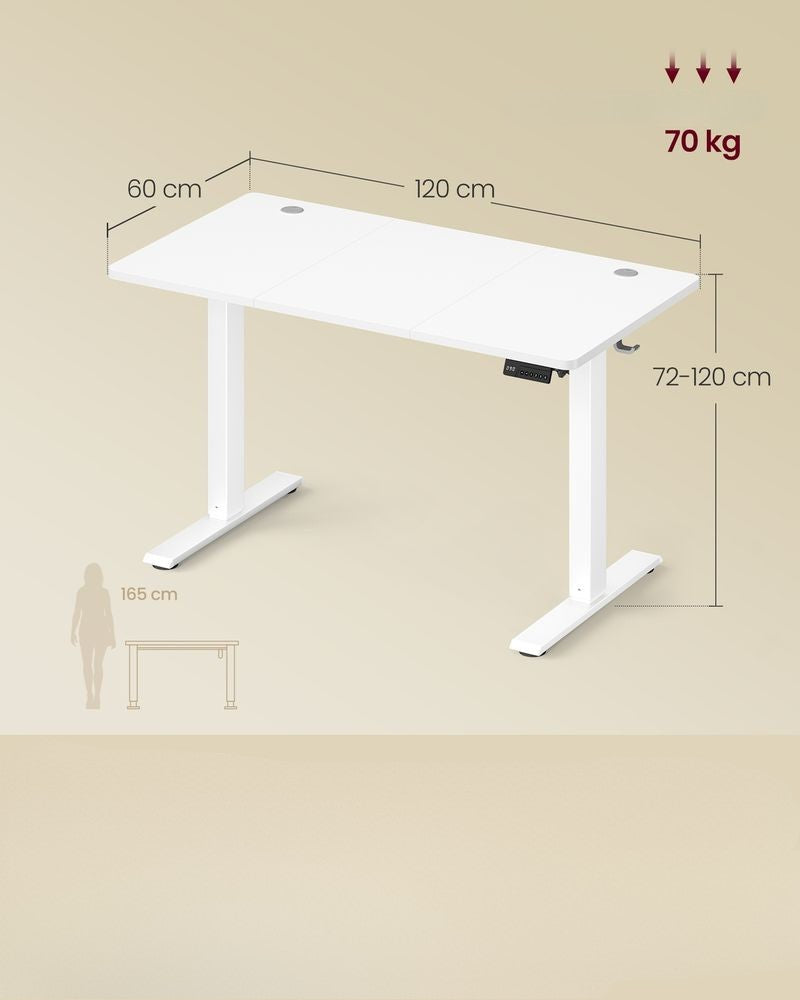 Nancy's Pozzuoli Verstelbare Bureau - Elektrisch Bureau - Zit/Sta Bureau - Wit - 120 x 60 x 72-120 cm