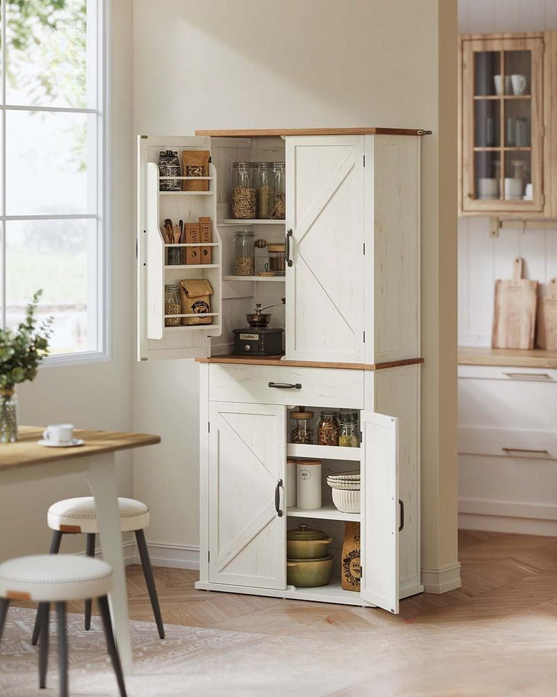 Nancy's Mezzenile Hoge Keukenkast- Voorraadkast - Opbergkat - Vintage Wit - ± 80 x 40 x 180 cm