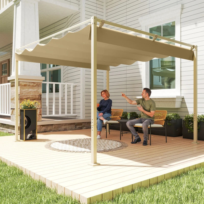 Nancy's Subbiano Pergola - Tuinpaviljoen - Intrekbaar dak - UPF30+-bescherming - Kaki - ± 300 x 300 x 220 cm