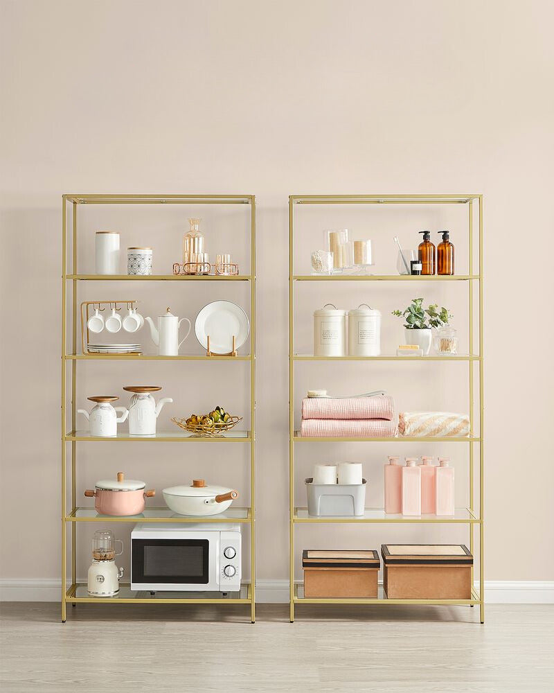 Nancy's Swindon Wall Cabinet Gold - Bibliothèque - Moderne - Acier - Verre - 80 x 30 x 177,3 cm