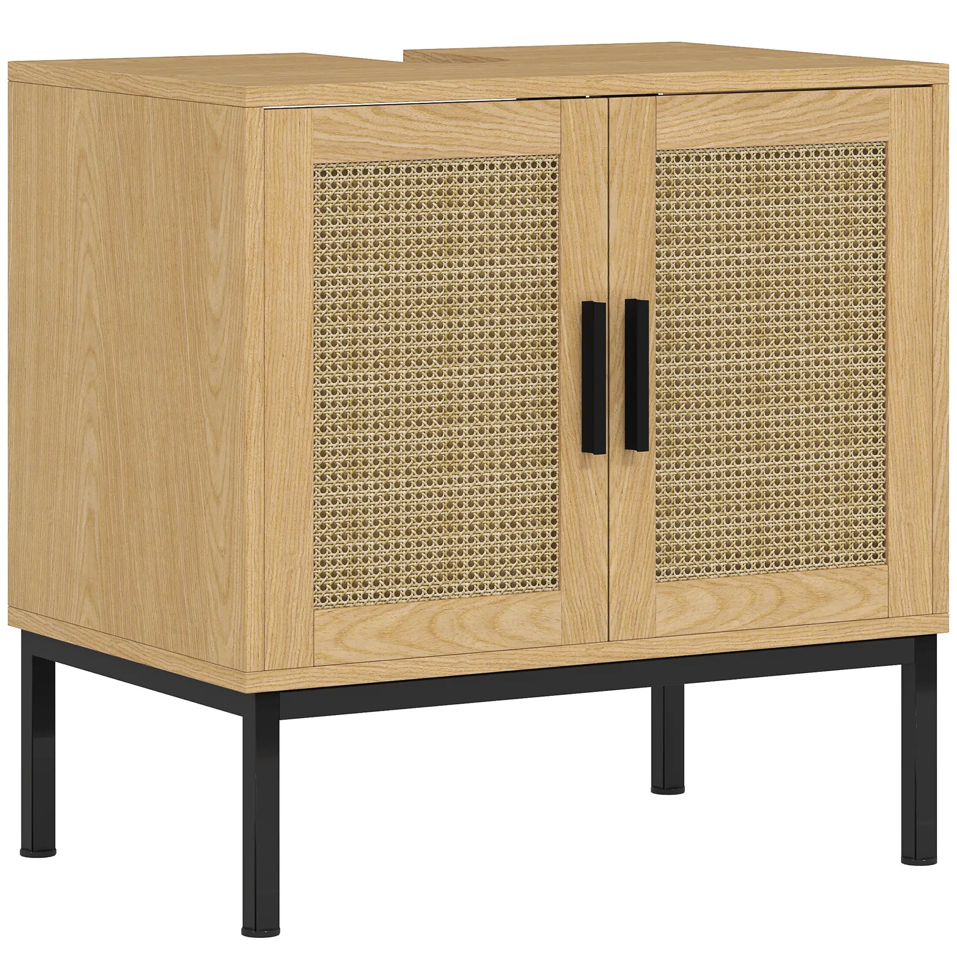 Nancy's Castelmola Wastafelkast - Badkamerkast - Wastafelmeubel - Eiken - Rotan - ± 60 x 40 x 60 cm