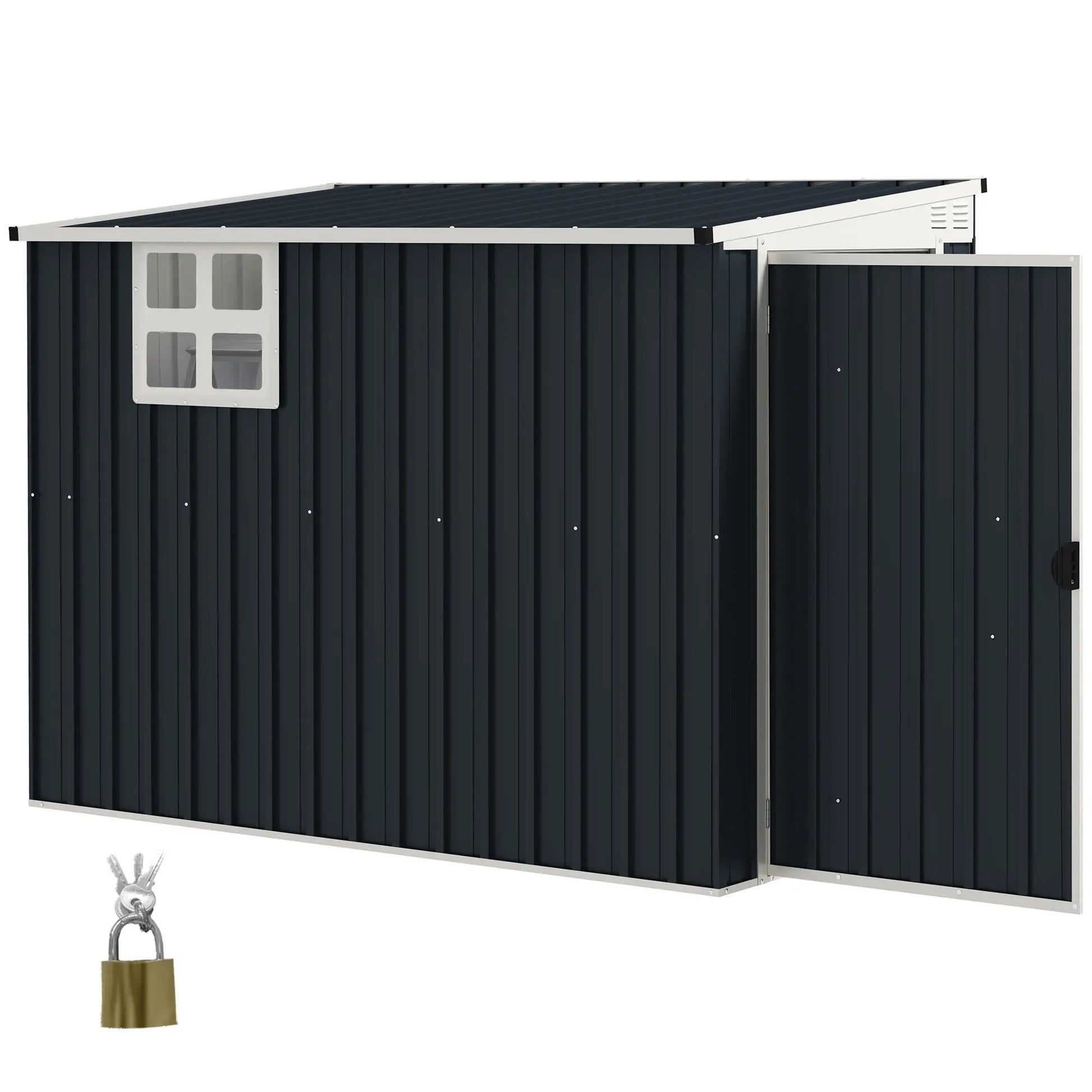 Nancy's Contrada Opbergschuur - Tuinschuur - Schuurtje - Grijs - Staal - ± 130 x 230 x 161/181H cm